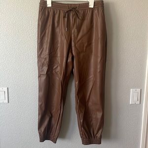 Brown faux leather straw string capri pants